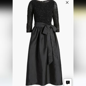 Pisarro Nights Black Long Sleeve Crew Neck Cocktail Gown
